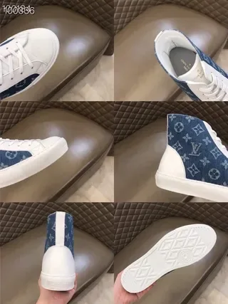 Louis Vuitton Blue White High-Top Monogrammed Denim Lifestyle Sneakers 2