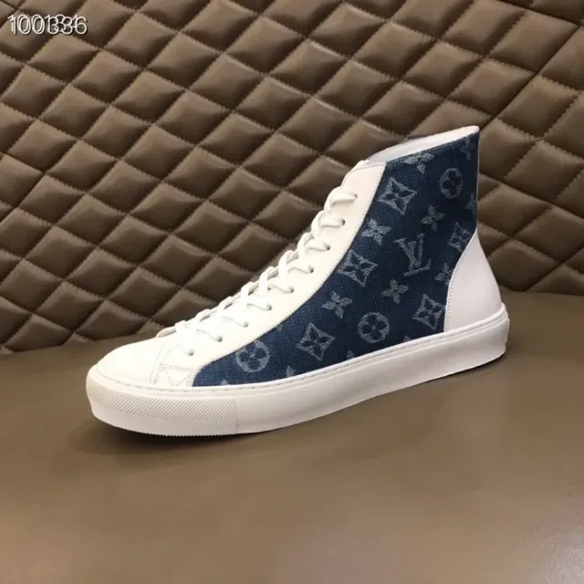 Louis Vuitton Blue White High-Top Monogrammed Denim Lifestyle Sneakers 4