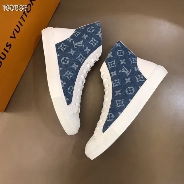 Louis Vuitton Blue White High-Top Monogrammed Denim Lifestyle Sneakers 5