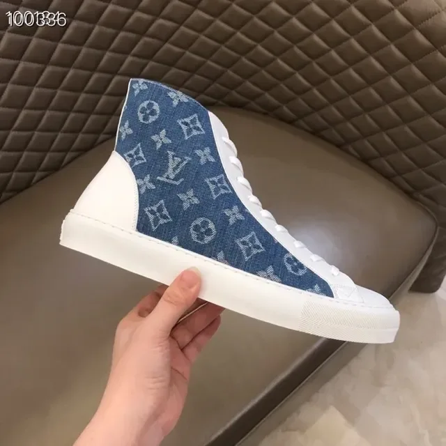 Louis Vuitton Blue White High-Top Monogrammed Denim Lifestyle Sneakers 6