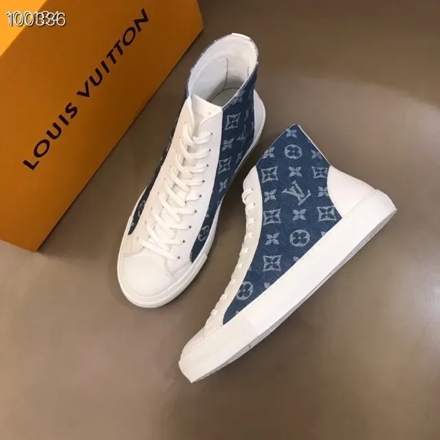 Louis Vuitton Blue White High-Top Monogrammed Denim Lifestyle Sneakers 8