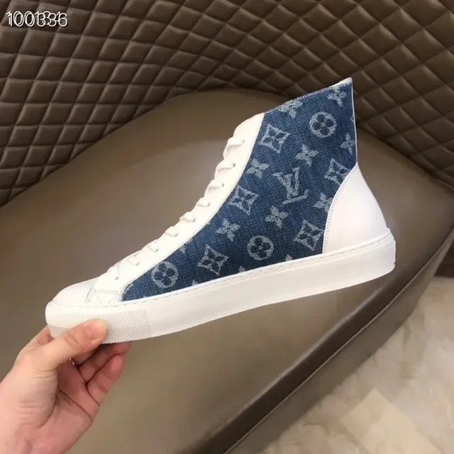 Louis Vuitton Blue White High-Top Monogrammed Denim Lifestyle Sneakers 9