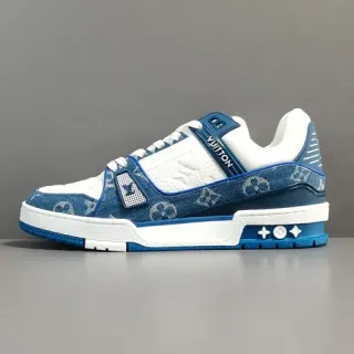 Louis Vuitton Blue White Monogram Denim Upper Leather Overlays Lifestyle Sneakers