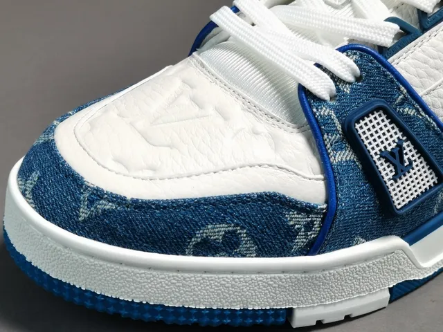 Louis Vuitton Blue White Monogram Denim Upper Leather Overlays Lifestyle Sneakers 2