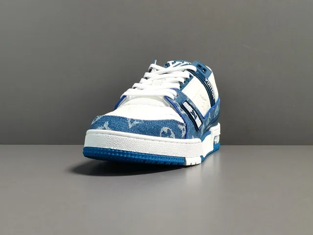 Louis Vuitton Blue White Monogram Denim Upper Leather Overlays Lifestyle Sneakers 13