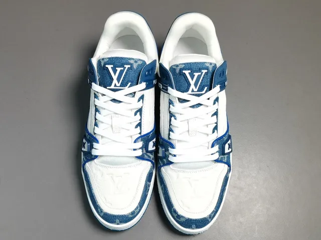Louis Vuitton Blue White Monogram Denim Upper Leather Overlays Lifestyle Sneakers 14