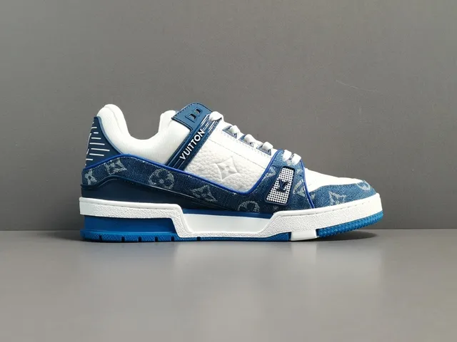 Louis Vuitton Blue White Monogram Denim Upper Leather Overlays Lifestyle Sneakers 15