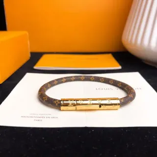 Louis Vuitton Bracelet Monogram Brown Gold Canvas Cylinder Clasp Bracelet