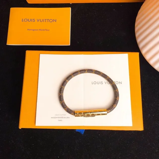 Louis Vuitton Bracelet Monogram Brown Gold Canvas Cylinder Clasp Bracelet 2