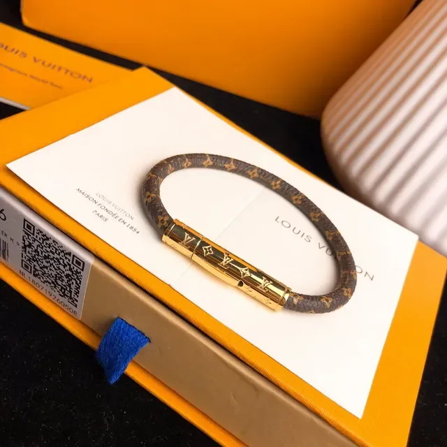 Louis Vuitton Bracelet Monogram Brown Gold Canvas Cylinder Clasp Bracelet 6