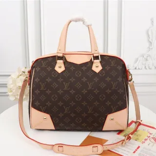 Louis Vuitton Brown Beige Monogram Canvas Light Leather Trim Boston Bag