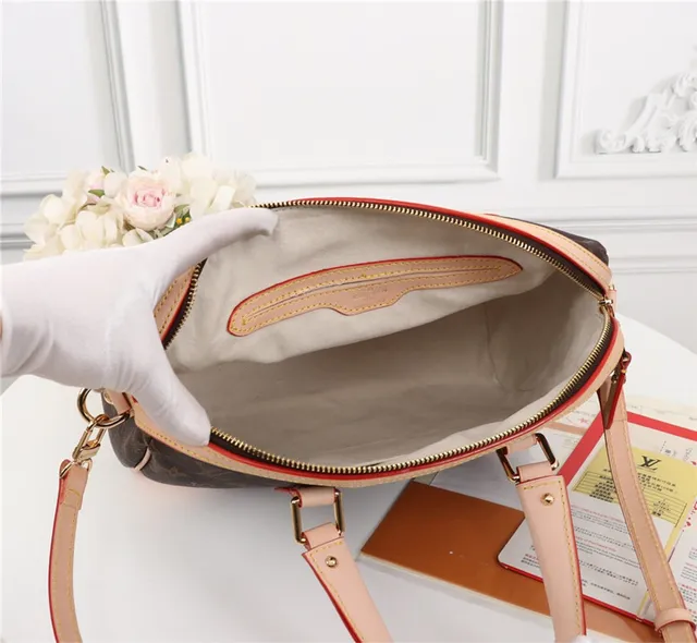 Louis Vuitton Brown Beige Monogram Canvas Light Leather Trim Boston Bag 2