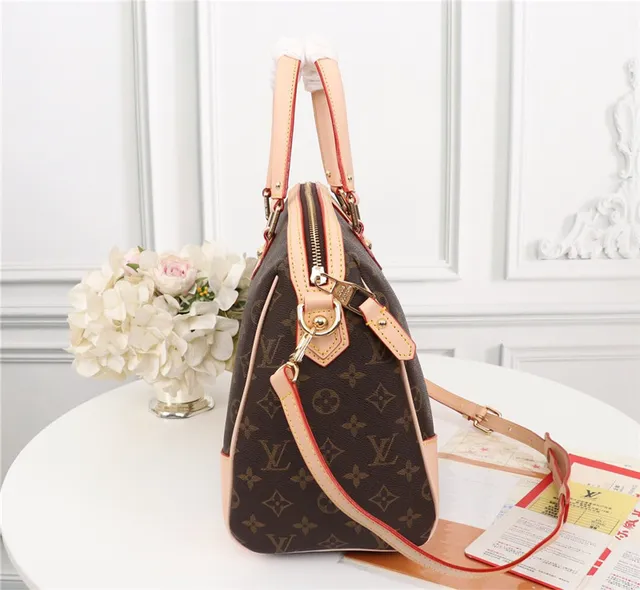 Louis Vuitton Brown Beige Monogram Canvas Light Leather Trim Boston Bag 3