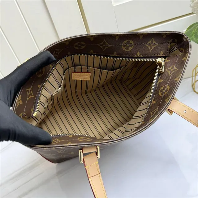 Louis Vuitton Marron Beige Monogramme Toile Enroulées Cuir Poignées Sac Tote 2