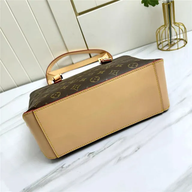 Louis Vuitton Marron Beige Monogramme Toile Enroulées Cuir Poignées Sac Tote 4