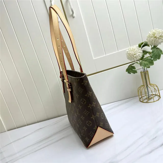 Louis Vuitton Marron Beige Monogramme Toile Enroulées Cuir Poignées Sac Tote 7