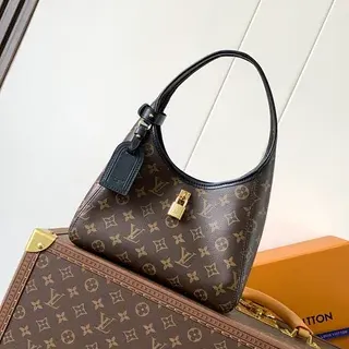 Louis Vuitton Brown Black Monogram Canvas Leather Trim Underarm Bag