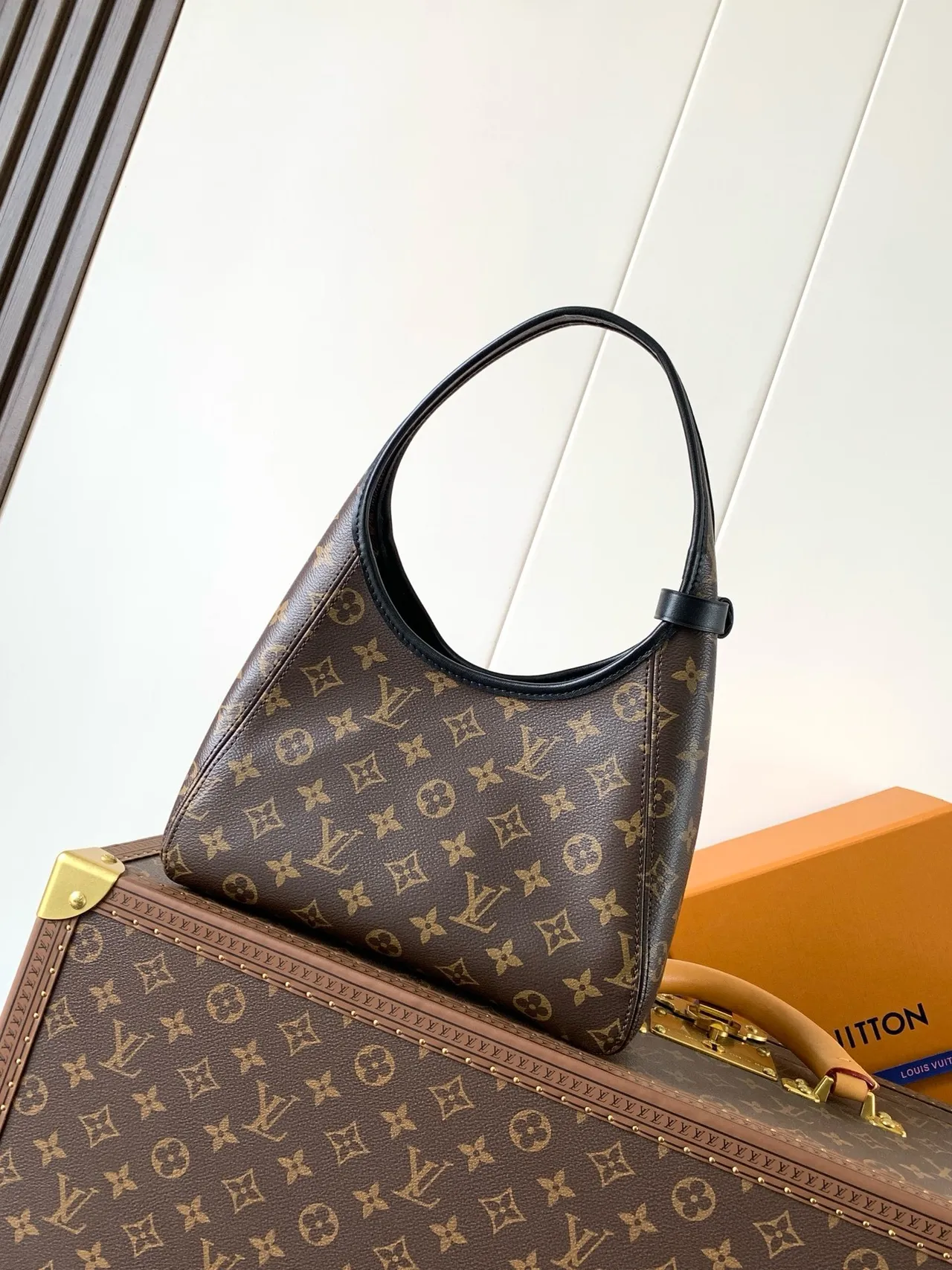 Louis Vuitton Brown Black Monogram Canvas Leather Trim Underarm Bag 6