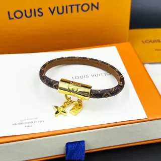سوار Louis Vuitton بني ذهبي مضفر مونوجرام جلد قفل أسطواني