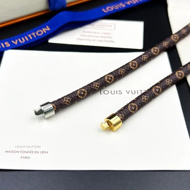 Louis Vuitton Brown Gold Braided Monogram Leather Cylindrical Clasp Bracelet 7
