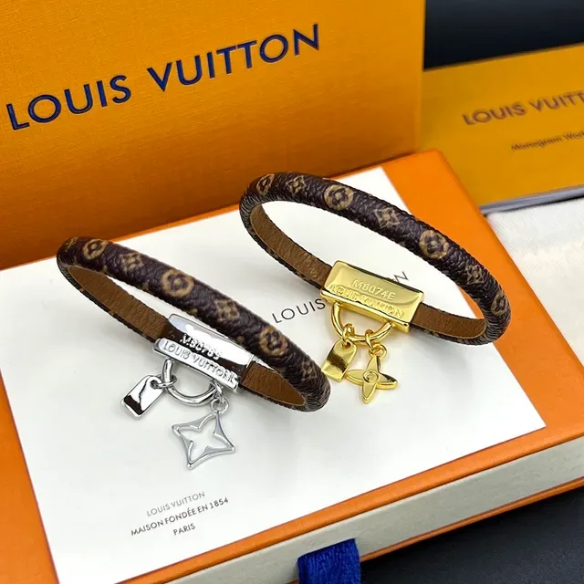 Louis Vuitton Brown Gold Braided Monogram Leather Cylindrical Clasp Bracelet 8