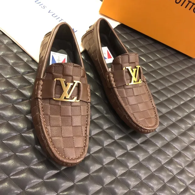 Louis Vuitton Brown Gold Checkered Leather LV Buckle Loafer 2