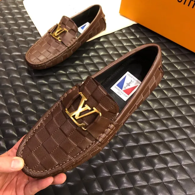 Louis Vuitton Brown Gold Checkered Leather LV Buckle Loafer 3