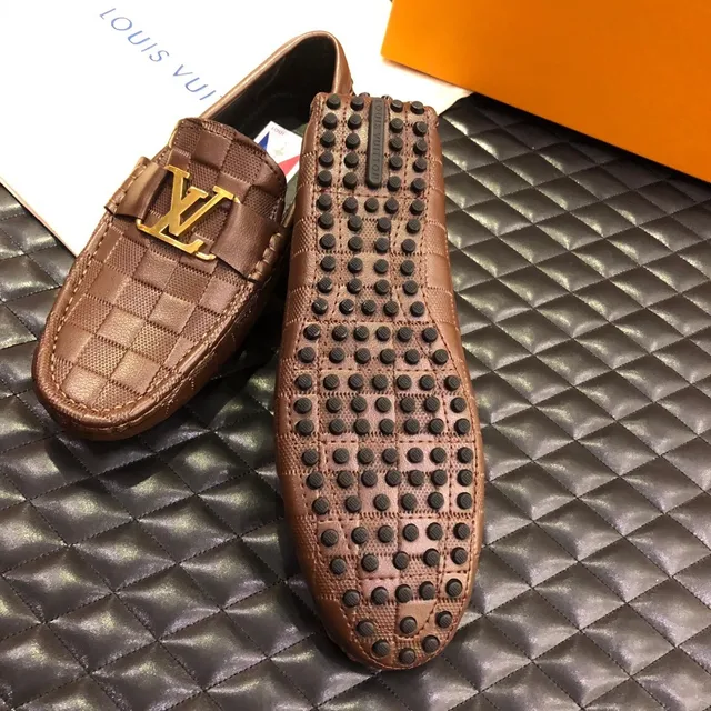 Louis Vuitton Brown Gold Checkered Leather LV Buckle Loafer 4