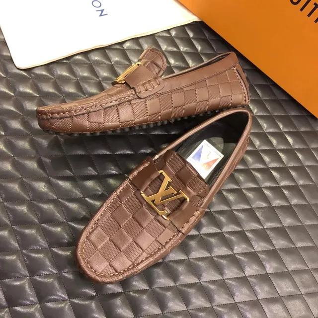 Louis Vuitton Brown Gold Checkered Leather LV Buckle Loafer 5