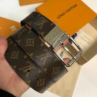 Louis Vuitton Brown Gold Monogram Canvas Reversible Silver-Tone Buckle Leather Belt
