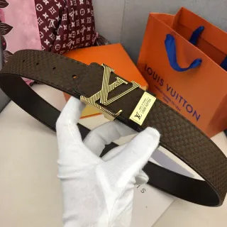Louis Vuitton Brown Gold Woven LV Buckle Leather Belt