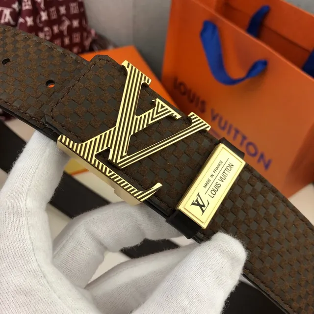 Louis Vuitton Brown Gold Woven LV Buckle Leather Belt 2