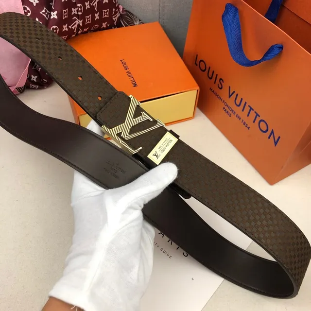 Louis Vuitton Brown Gold Woven LV Buckle Leather Belt 3