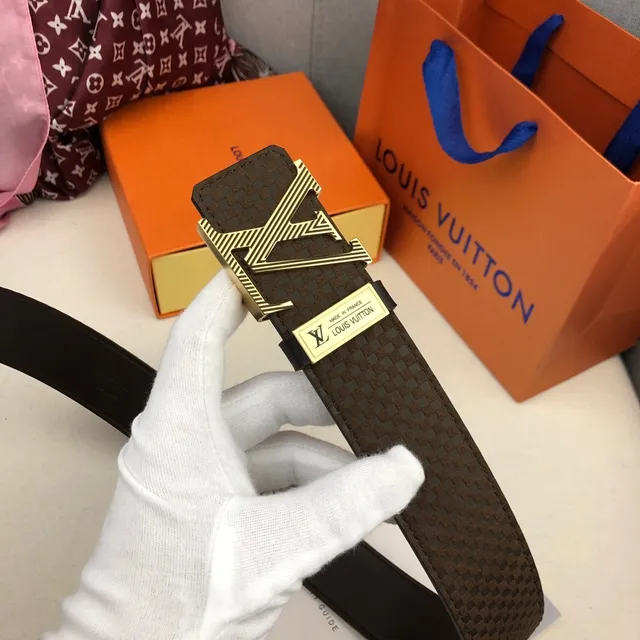 Louis Vuitton Brown Gold Woven LV Buckle Leather Belt 4