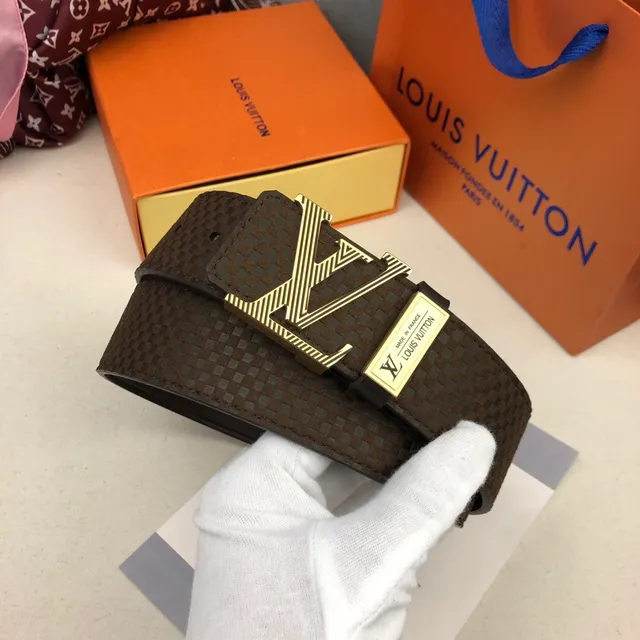 Louis Vuitton Brown Gold Woven LV Buckle Leather Belt 5