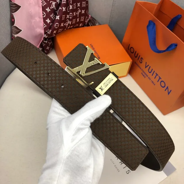 Louis Vuitton Brown Gold Woven LV Buckle Leather Belt 6