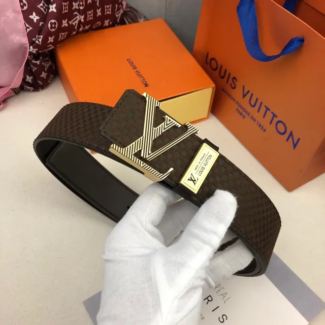 Louis Vuitton Brown Gold Woven LV Buckle Leather Belt 7