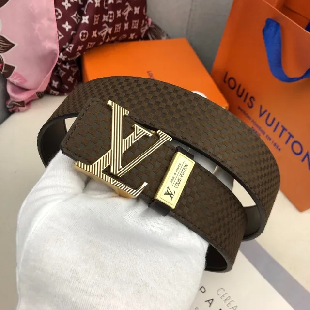 Louis Vuitton Brown Gold Woven LV Buckle Leather Belt 8