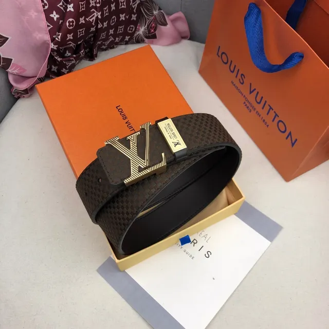 Louis Vuitton Brown Gold Woven LV Buckle Leather Belt 9