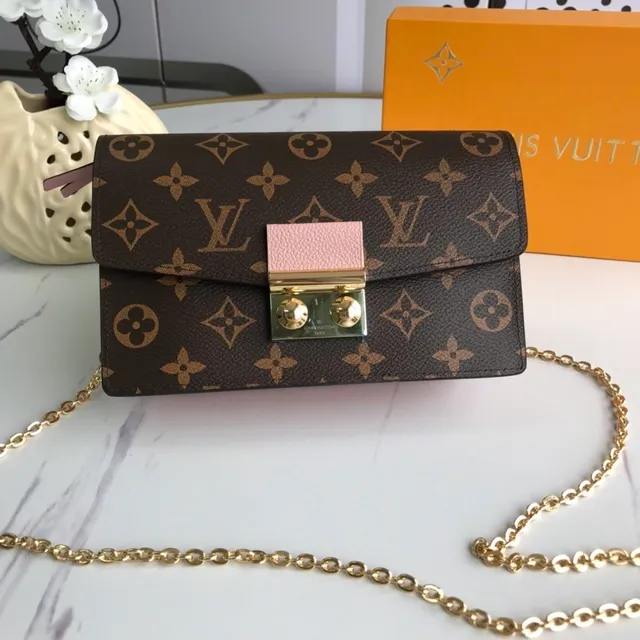 Louis Vuitton Marron Rose Monogramme Toile Cuir Rabat Chaîne Sac 2