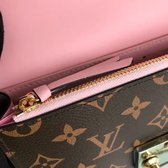 Louis Vuitton Marron Rose Monogramme Toile Cuir Rabat Chaîne Sac 3