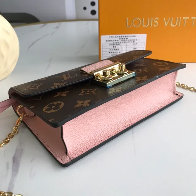 Louis Vuitton Marron Rose Monogramme Toile Cuir Rabat Chaîne Sac 5