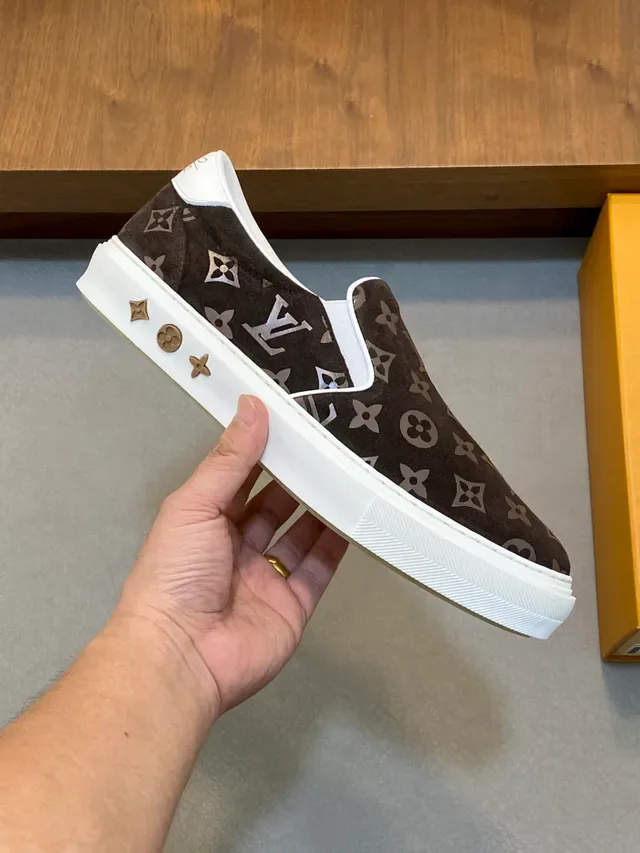 Louis Vuitton Brown White Monogram Canvas Slip-On Lifestyle Sneakers 5