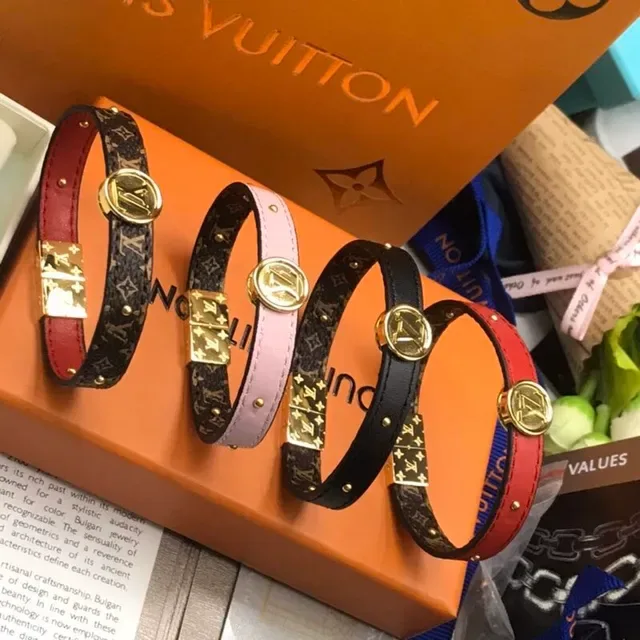 Louis Vuitton Bordeaux Or Bicolore Cuir Monogramme Toile Intérieur Bracelet 2