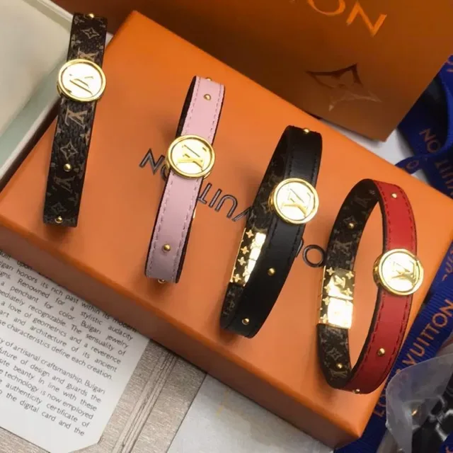 Louis Vuitton Bordeaux Or Bicolore Cuir Monogramme Toile Intérieur Bracelet 3