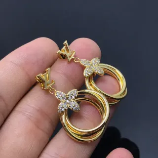 Louis Vuitton Mariposa Cristal Pavé Oro tono Triple Aro