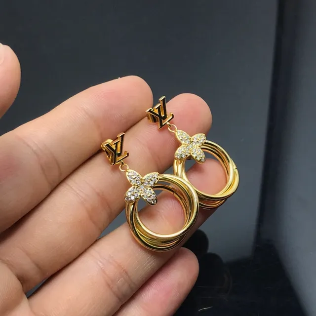 Louis Vuitton Butterfly Pavé Crystal Gold-Tone Triple Hoop Earrings 2