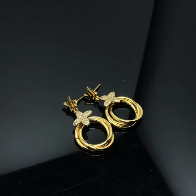 Louis Vuitton Butterfly Pavé Crystal Gold-Tone Triple Hoop Earrings 3