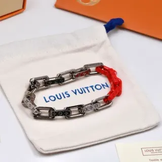 Louis Vuitton Cadena Pulsera Plata y Rojo Resina Pulsera