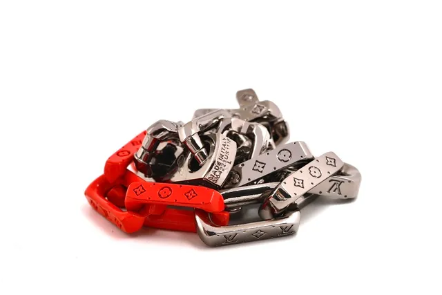 Louis Vuitton Chain Bracelet Silver and Red Resin Bracelet 3